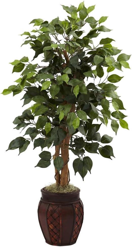 Nearly Natural 44" Plastic Ficus Tree Artificial Plant with Decorative Planter, Green