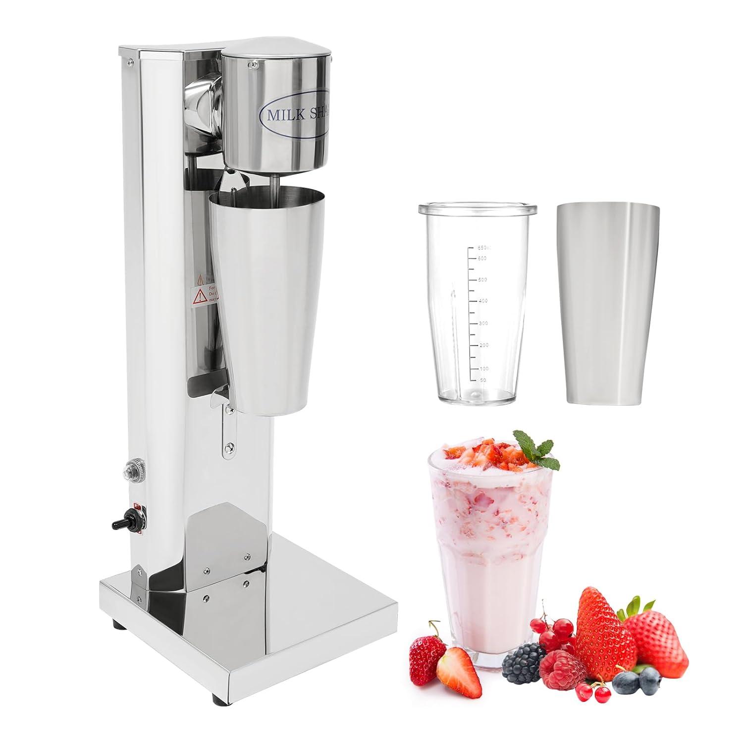 Electric Milkshake Maker Machine, Commercial Stainless Steel Milk Shake Machine with 2 Cups 650ml/Cup 110V 180W Drink Mixer Adjustable Speed Malt Maker Machine (1 Head)