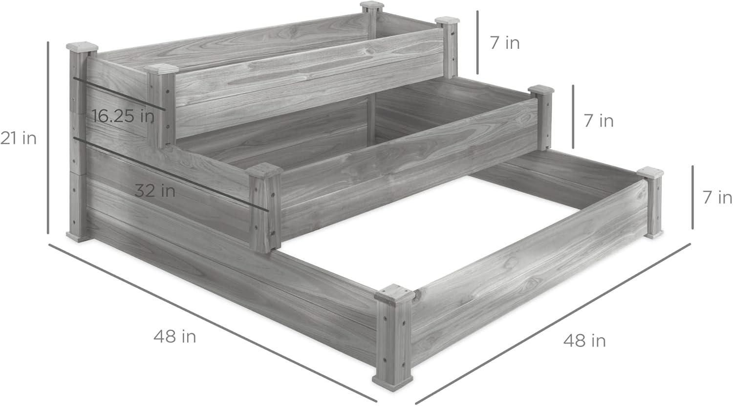 Arlmont & Co. Rosselyn 3-Tier Fir Wood Raised Garden Bed Planter for Plants, Vegetables, Outdoor Gardening