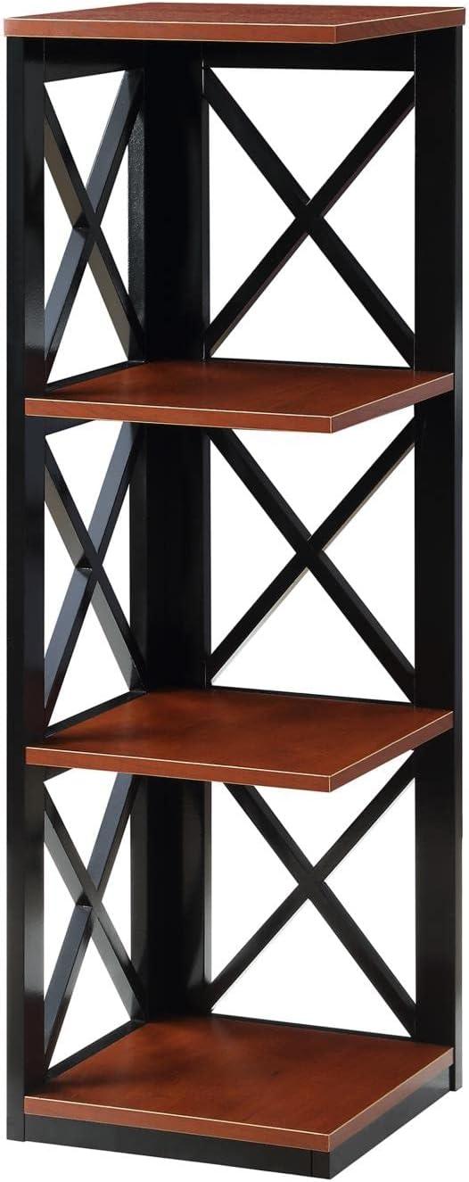 Elegant Cherry & Black Corner Bookcase with Crossed X Design