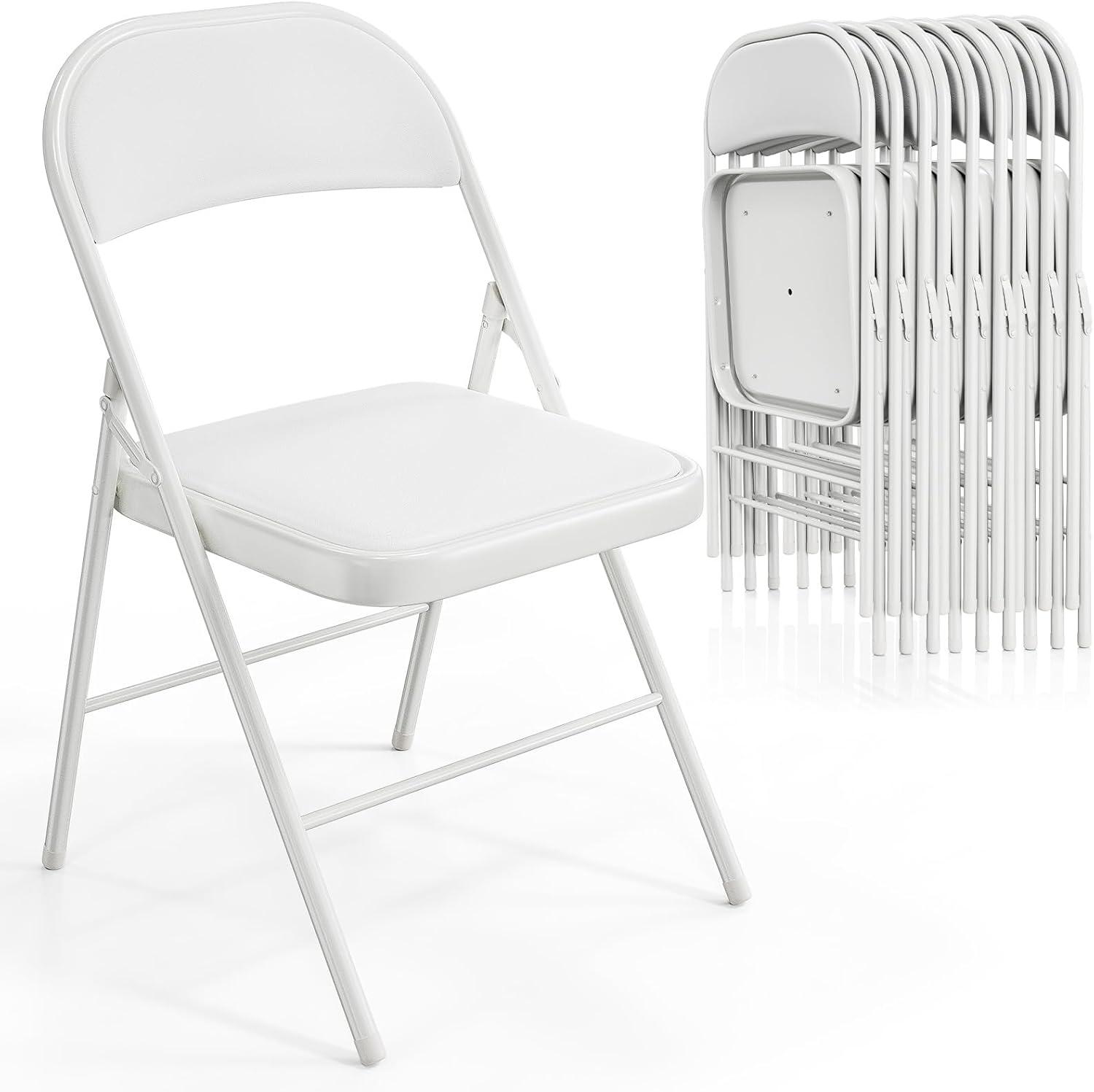 White Plastic Folding Chairs with Steel Frame, Set of 10