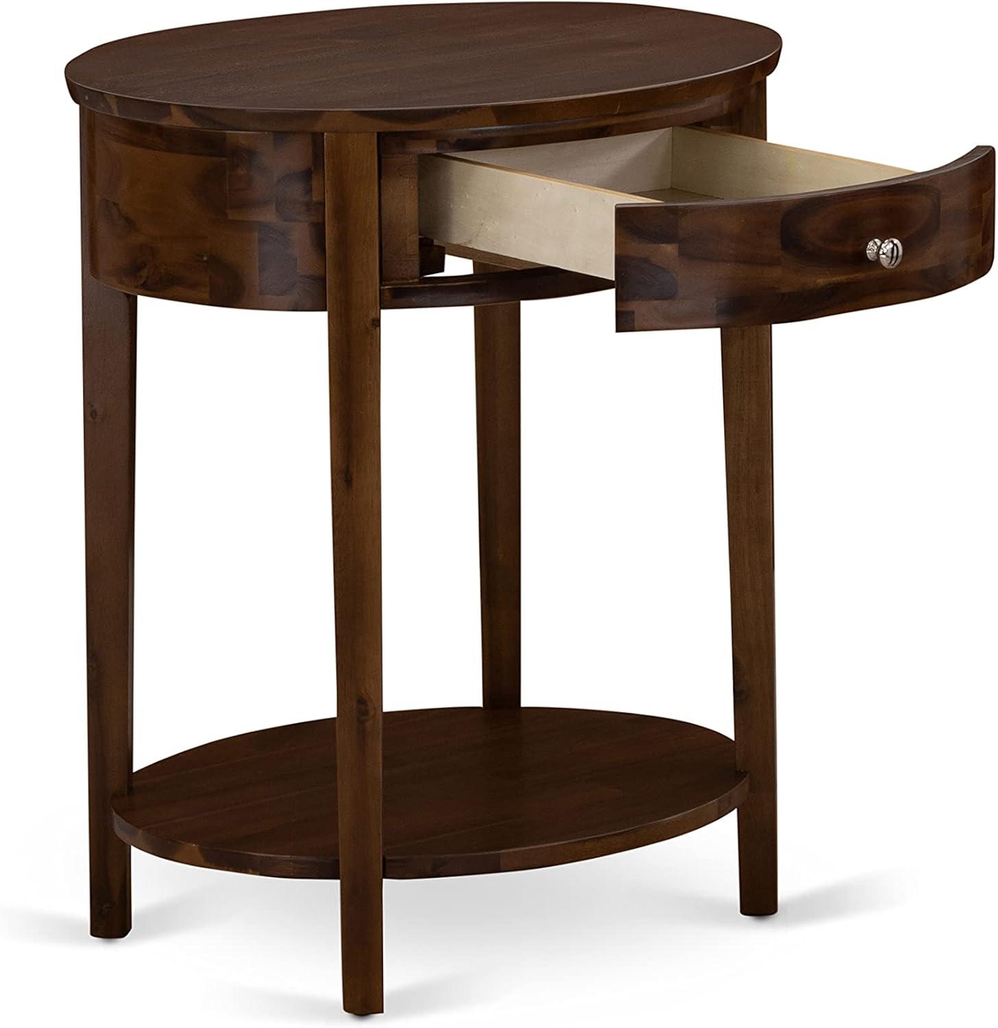 East West Furniture Hillsboro Asian Wood Nightstand in Antique Walnut