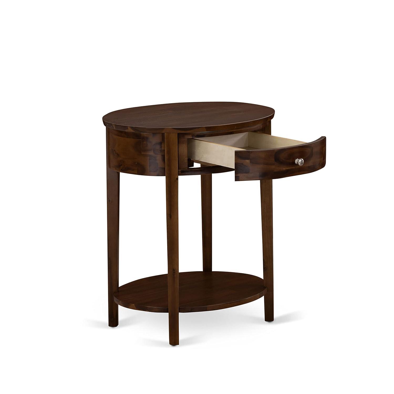 East West Furniture Hillsboro Asian Wood Nightstand in Antique Walnut