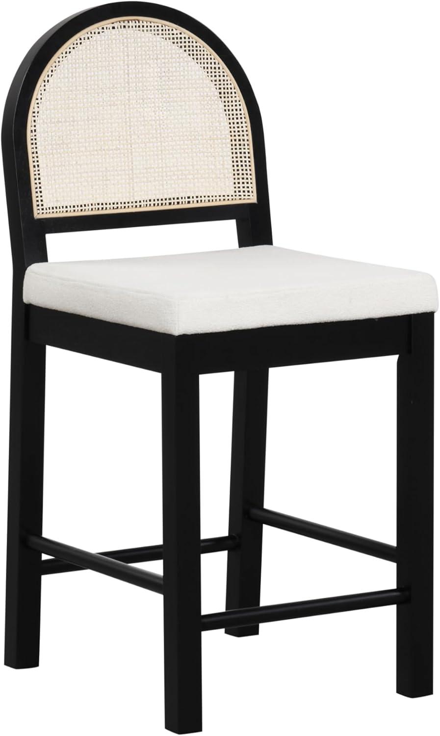 Nathan James Bailey Curved Back Counter Height Barstool Black Wood Oak Rattan Cream Boucle: Elegant 24in Seat, Rubberwood Frame