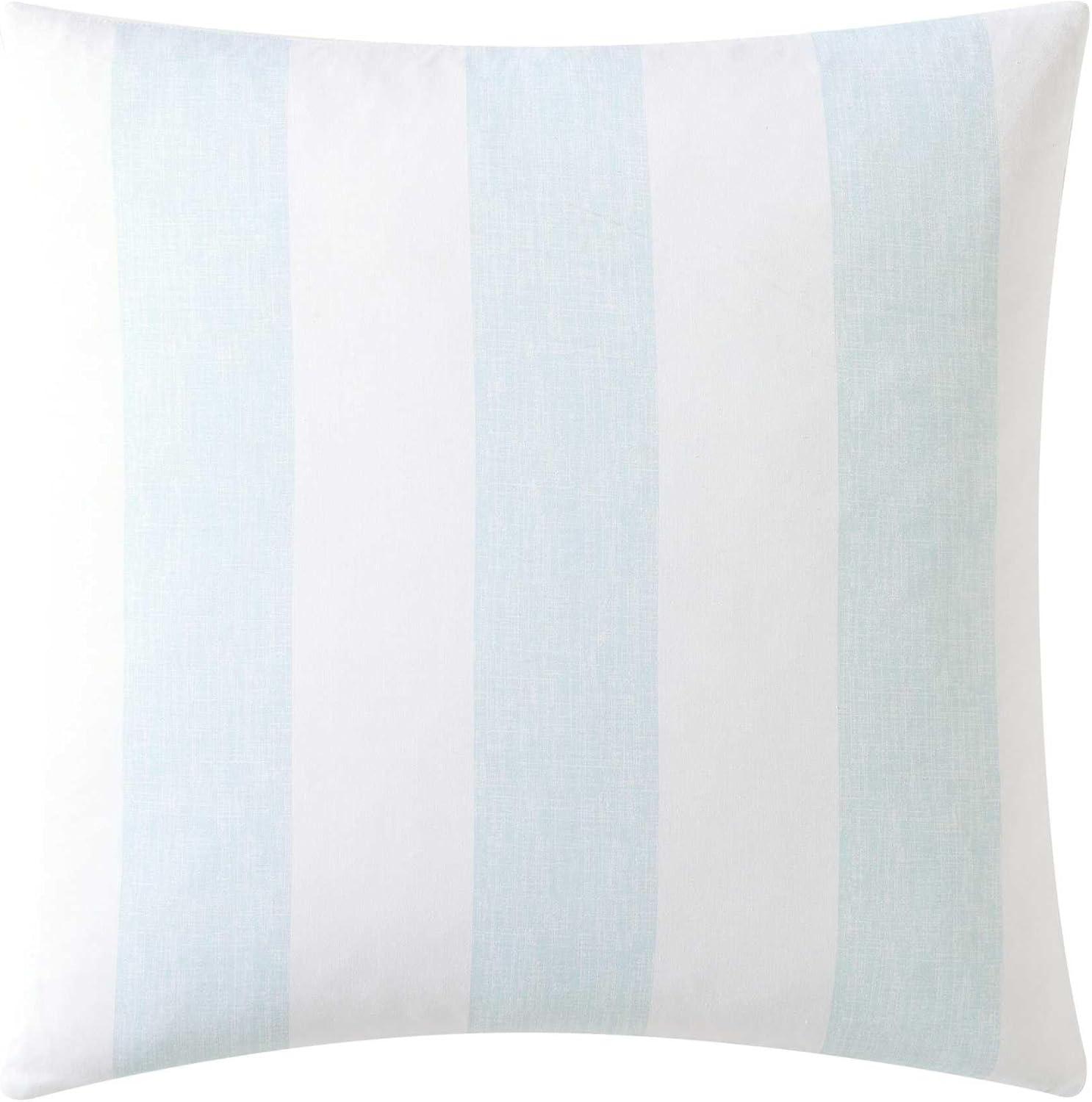 Blue and White Striped Cotton Throw Pillow, 20" x 20"