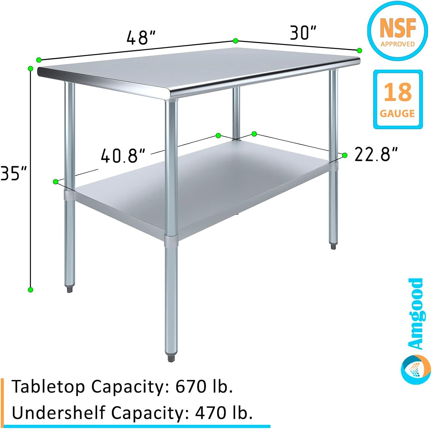 Stainless Steel Work Table with Undershelf. Metal Prep Table. NSF - Certified