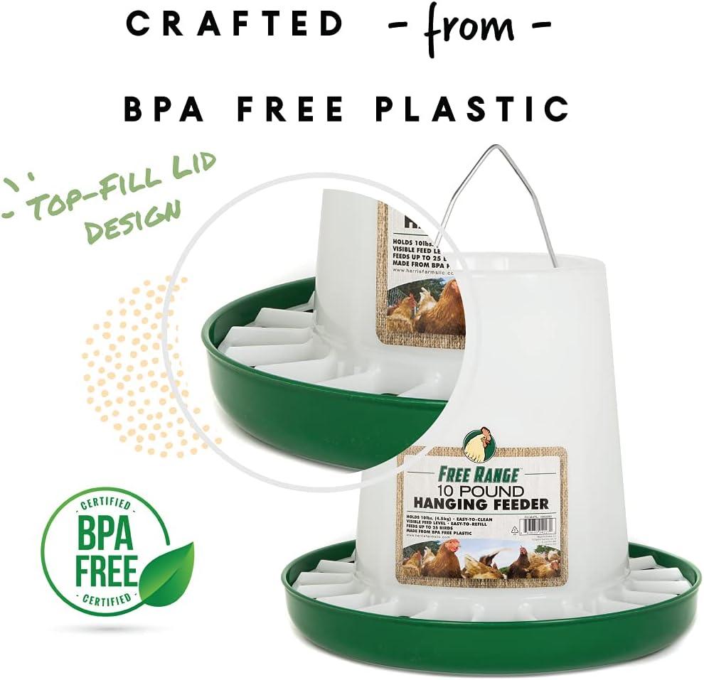 Harris Farms Free Range Hanging Poultry Feeder, Twist Lock Base, 10 lbs