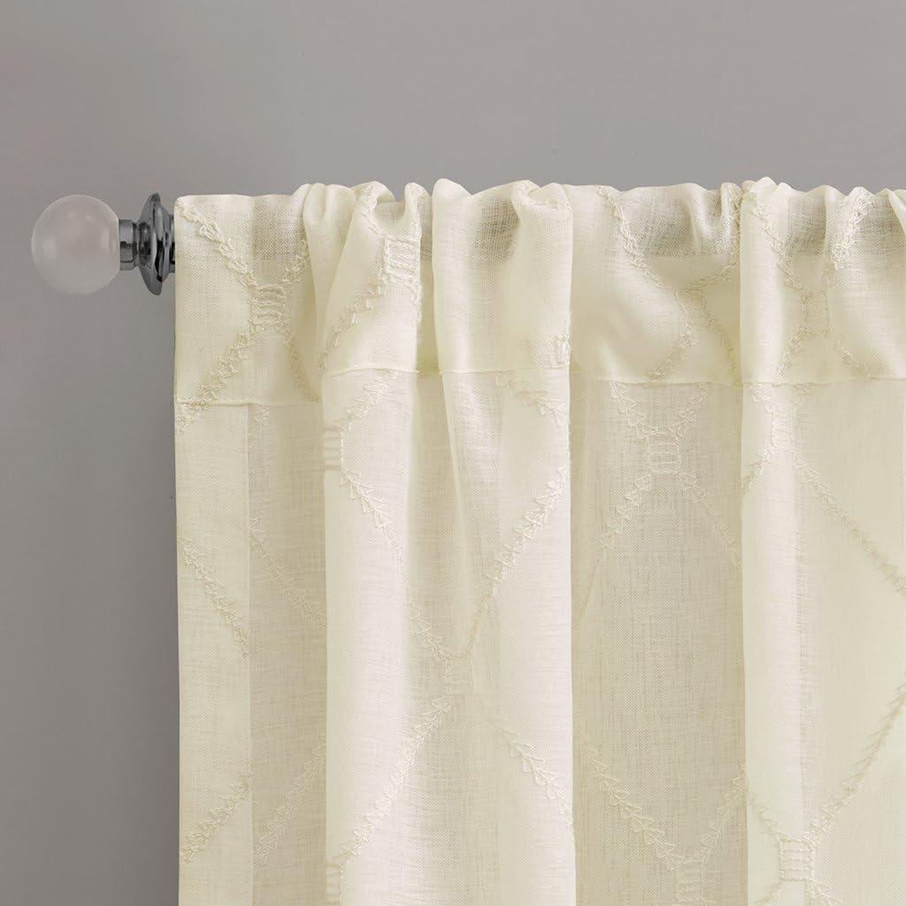 Ivory Embroidered Sheer Rod Pocket Drape Panel