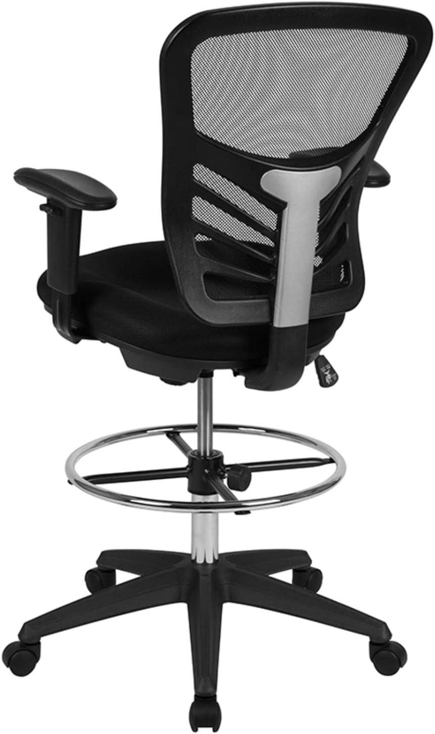 Mid-Back Ergonomic Drafting Chair with Adjustable Chrome Foot Ring, Adjustable Arms