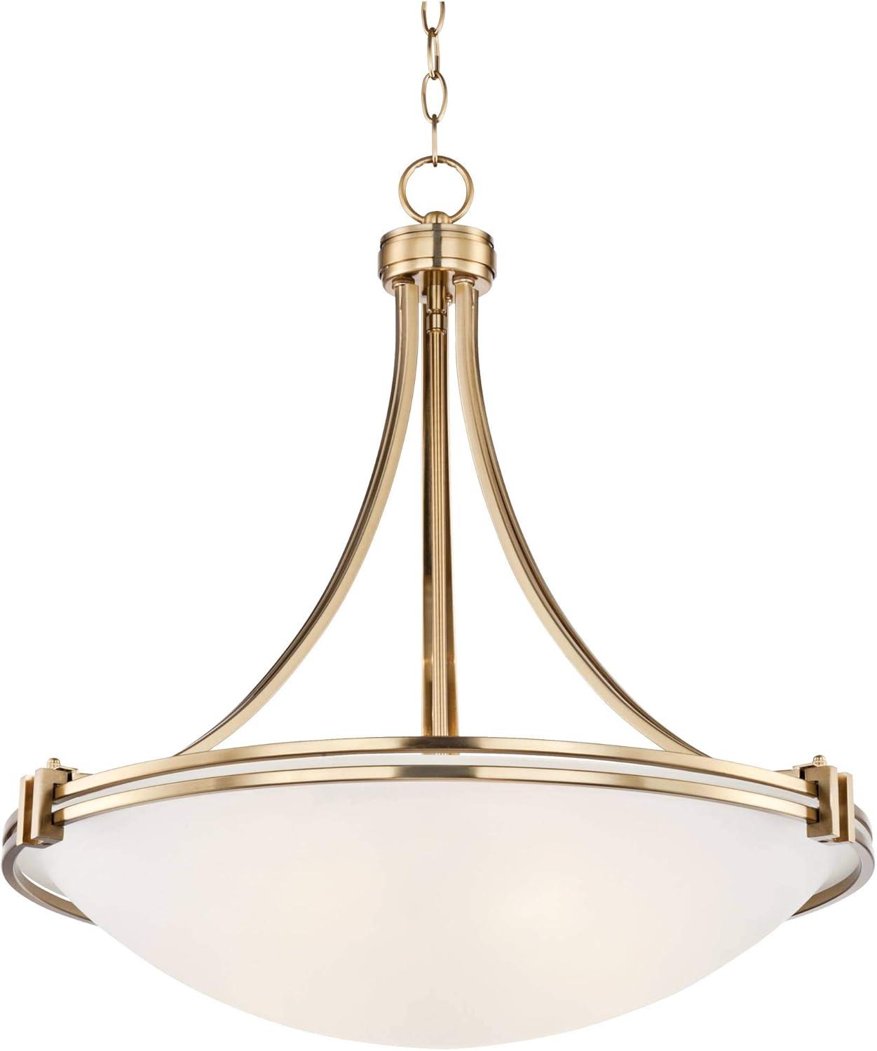 Deco Inspired Warm Brass Bowl Pendant Chandelier 23.5" Wide