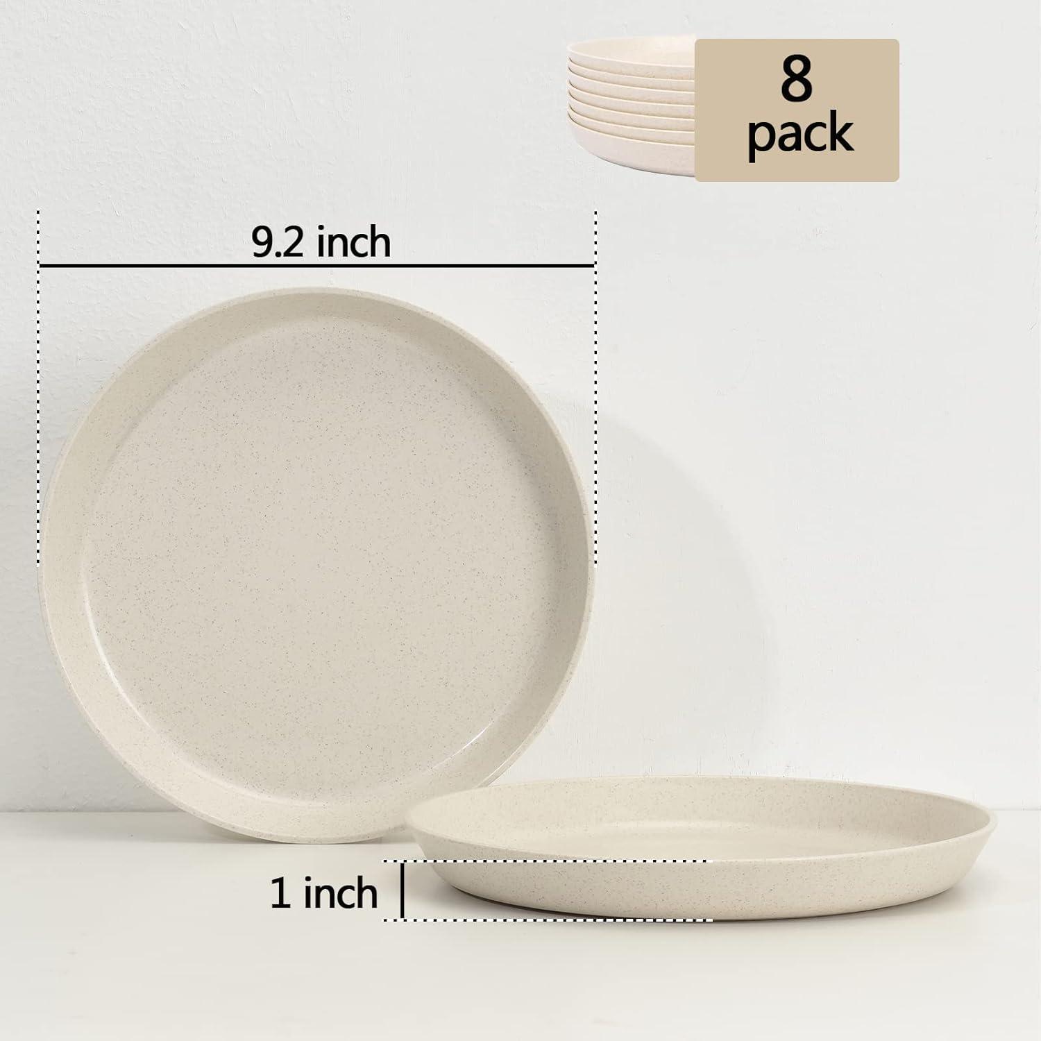 9 Inch Dinner Plates - BPA-Free Wheat Straw Plates, Off White Plate Set (Dishwasher & Microwave Safe) | Eco-Friendly & Unbreakable