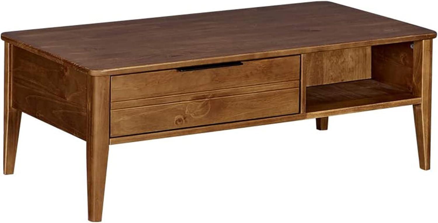 Honey Brown Mid-Century Modern Wood Coffee Table with Storage