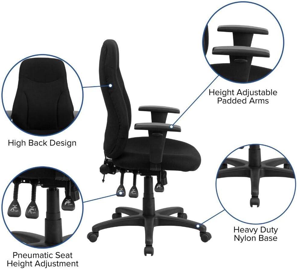 High Back Black Fabric Ergonomic Swivel Task Chair with Adjustable Arms