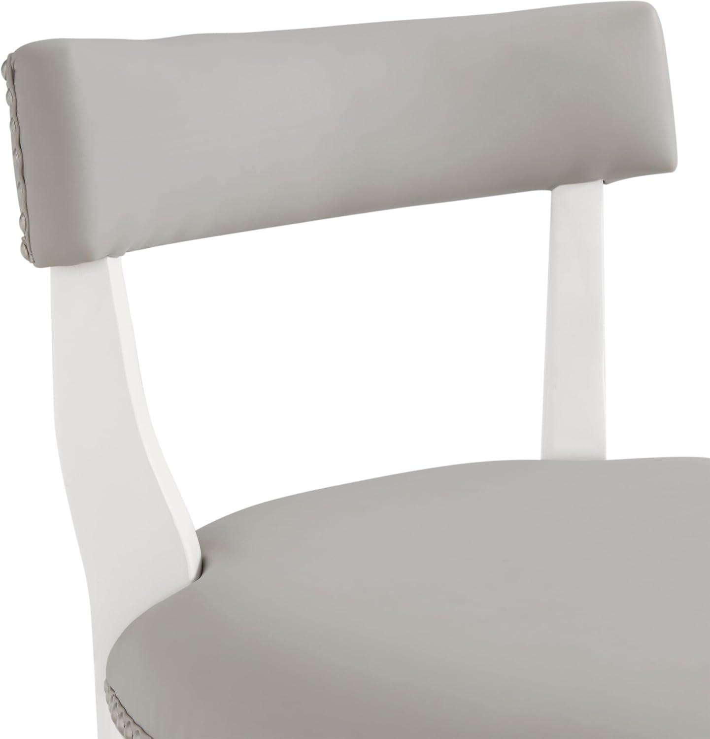 Alaterre Hanover Swivel Bar Height Stool, White and Gray, 30-Inch Seat Height, Solid Rubberwood Frame with Faux Leather Upholstery, Nailhead Trim, Memory Return Swivel, Ideal for Kitchen, Dining Area, Set of 2