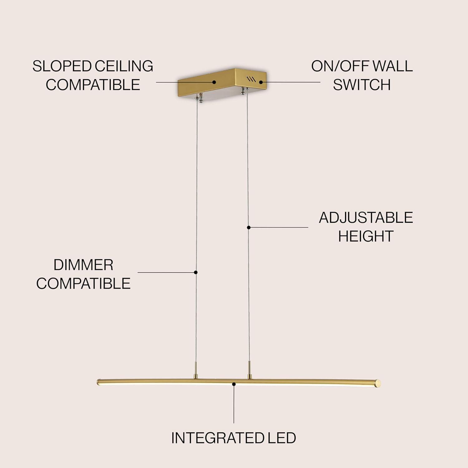 JONATHAN Y JYL7023C Conley 39.5" Adjustable Integrated LED Metal Linear Pendant, Brass Gold for Kitchen, Dining Room, Living Room
