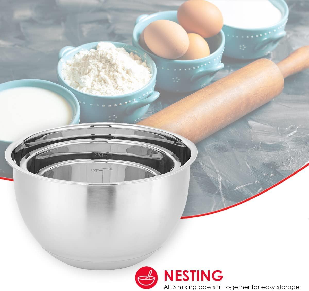 Depot Esh 3 Piece Stainless Steel Nesting Mixing Bowls with Rubber Bottoms