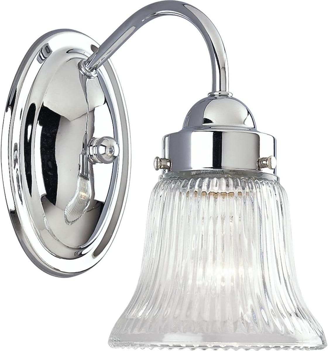 Fluted Glass Collection One-Light Polished Gray Clear Prismatic Glass Traditional Bath Vanity Light