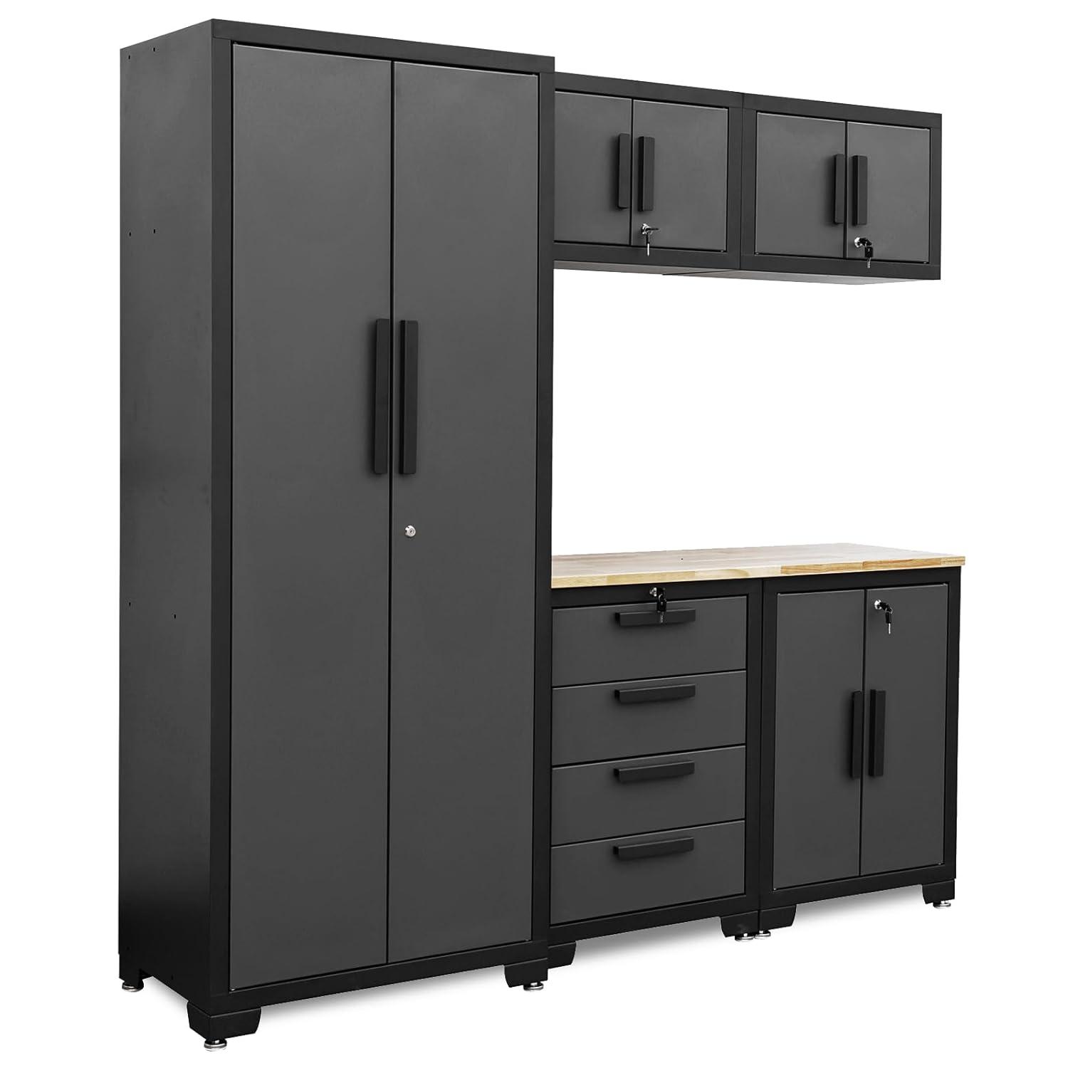 WFX Utility™ WFX Utility™ 6pcs Garage Cabinets And Storage System Set With Pegboard & Rubber Wood Worktop