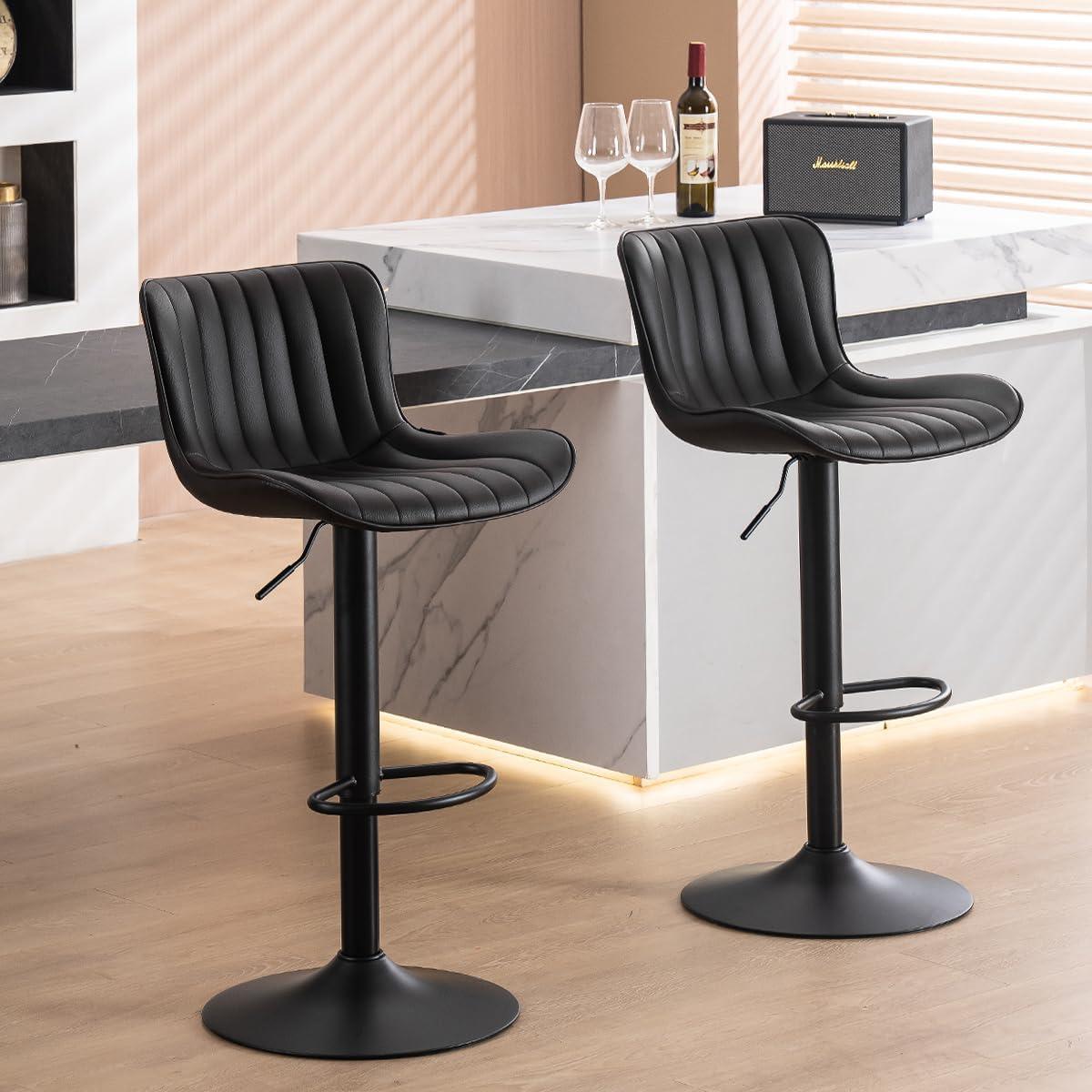 Zager Swivel Adjustable Height Bar Stools, Leather Upholstered Counter Stools, Modern Pub Stool