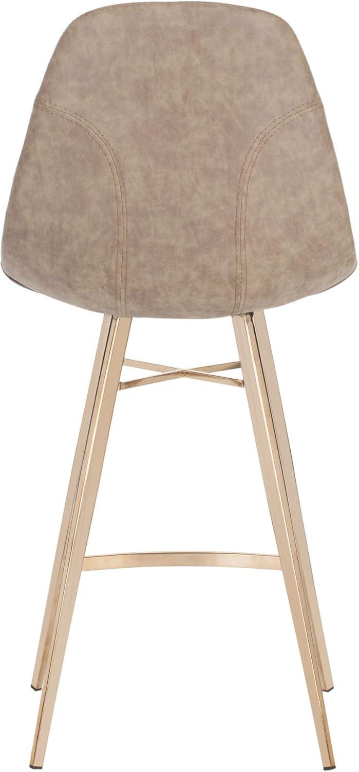 Transitional Taupe Faux Leather Counter Stool with Copper Finish