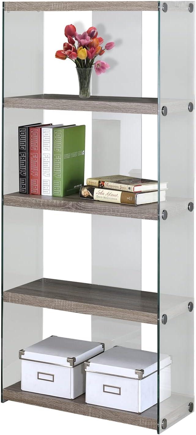 Dark Taupe and Chrome 5-Tier Glass Bookcase