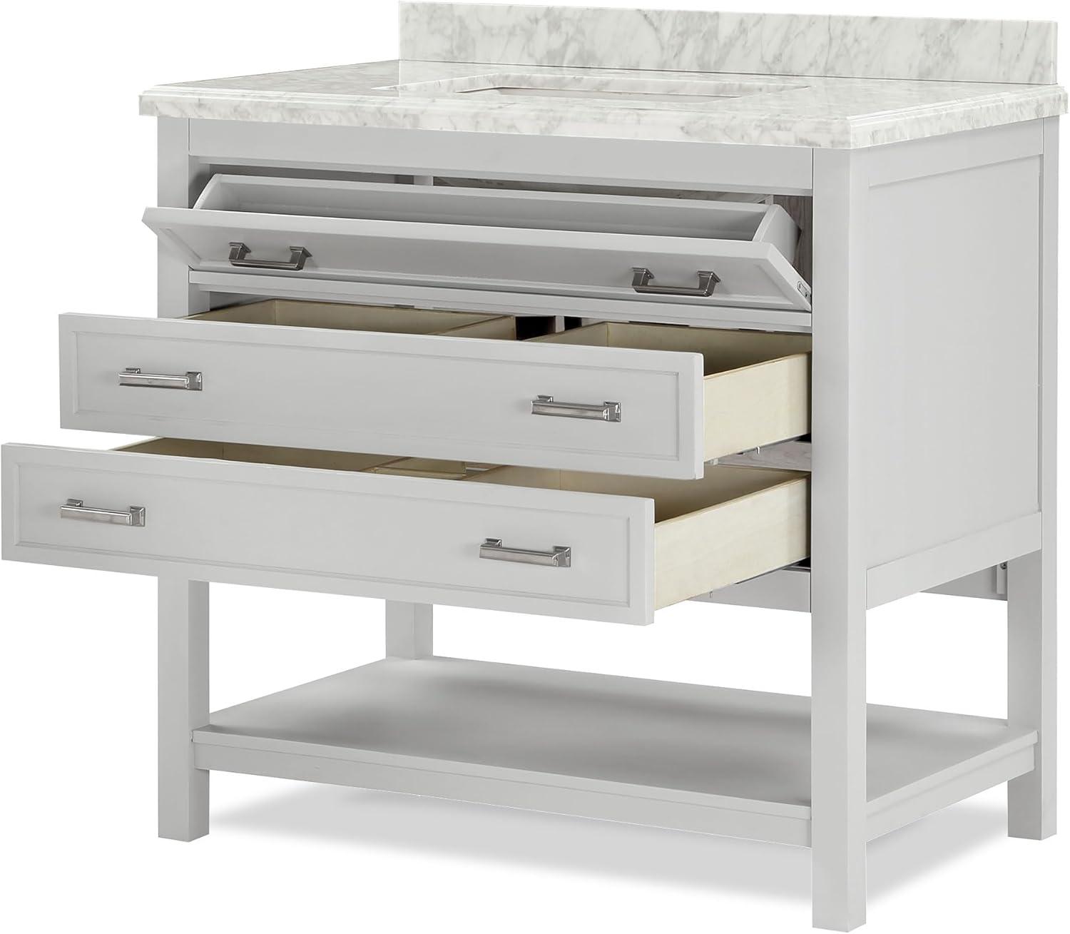 Furniture of America Freya 37" White Single Bathroom Vanity with White Carrera Marble Top and Undermount Sink
