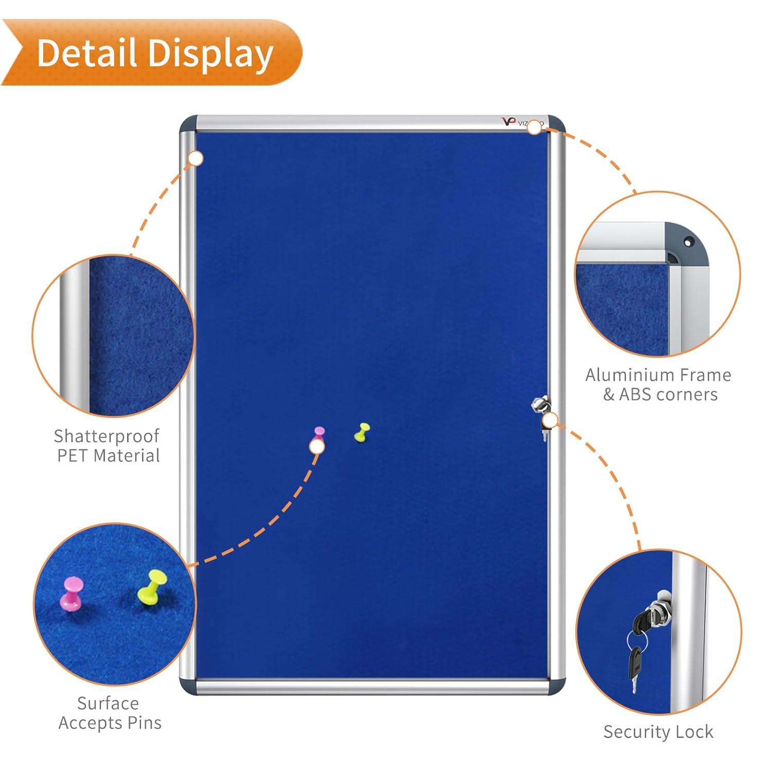 VIZ-PRO Tamperproof Lockable Noticeboard Class 1 Aluminium Framed 36x24 Inches