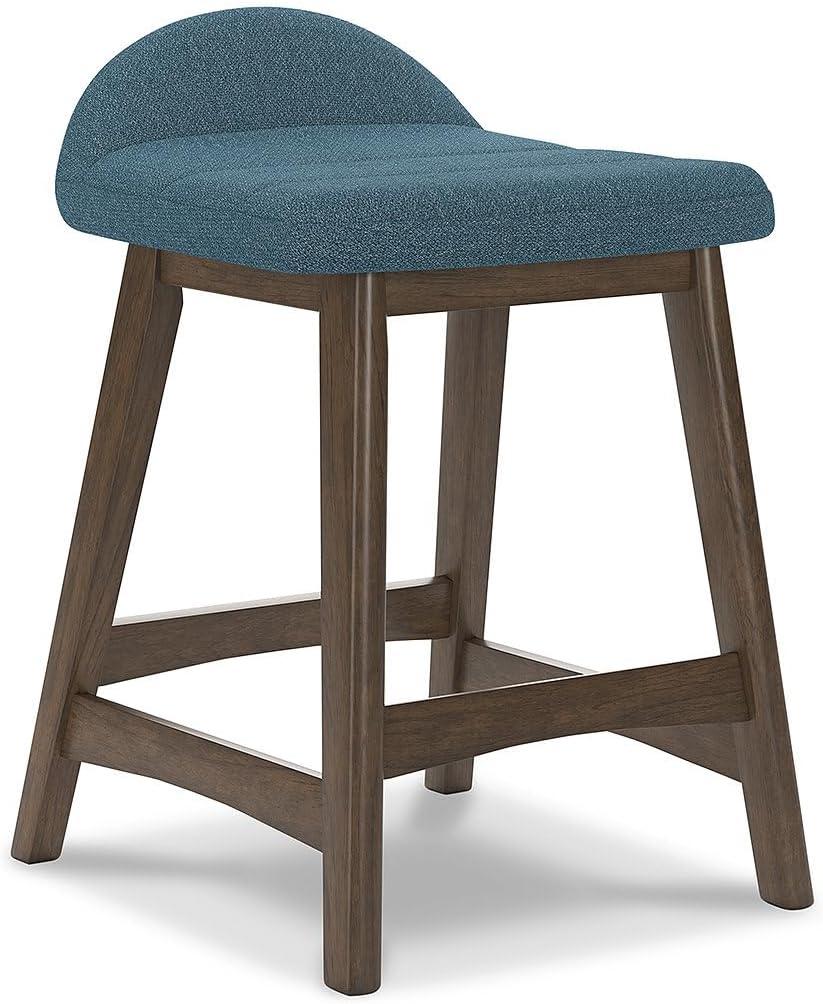 Blue Upholstered Wooden Counter Height Bar Stools, Set of 2