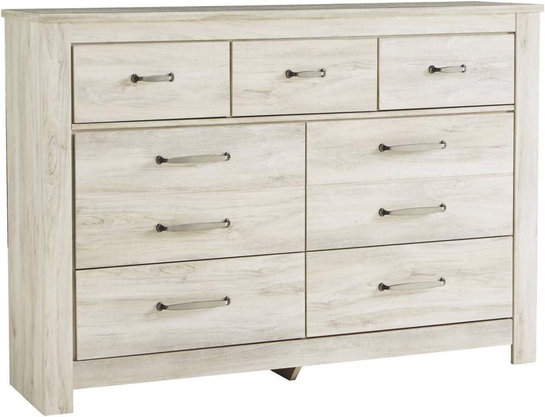 Transitional Farmhouse 7-Drawer Dresser with Mirror in White