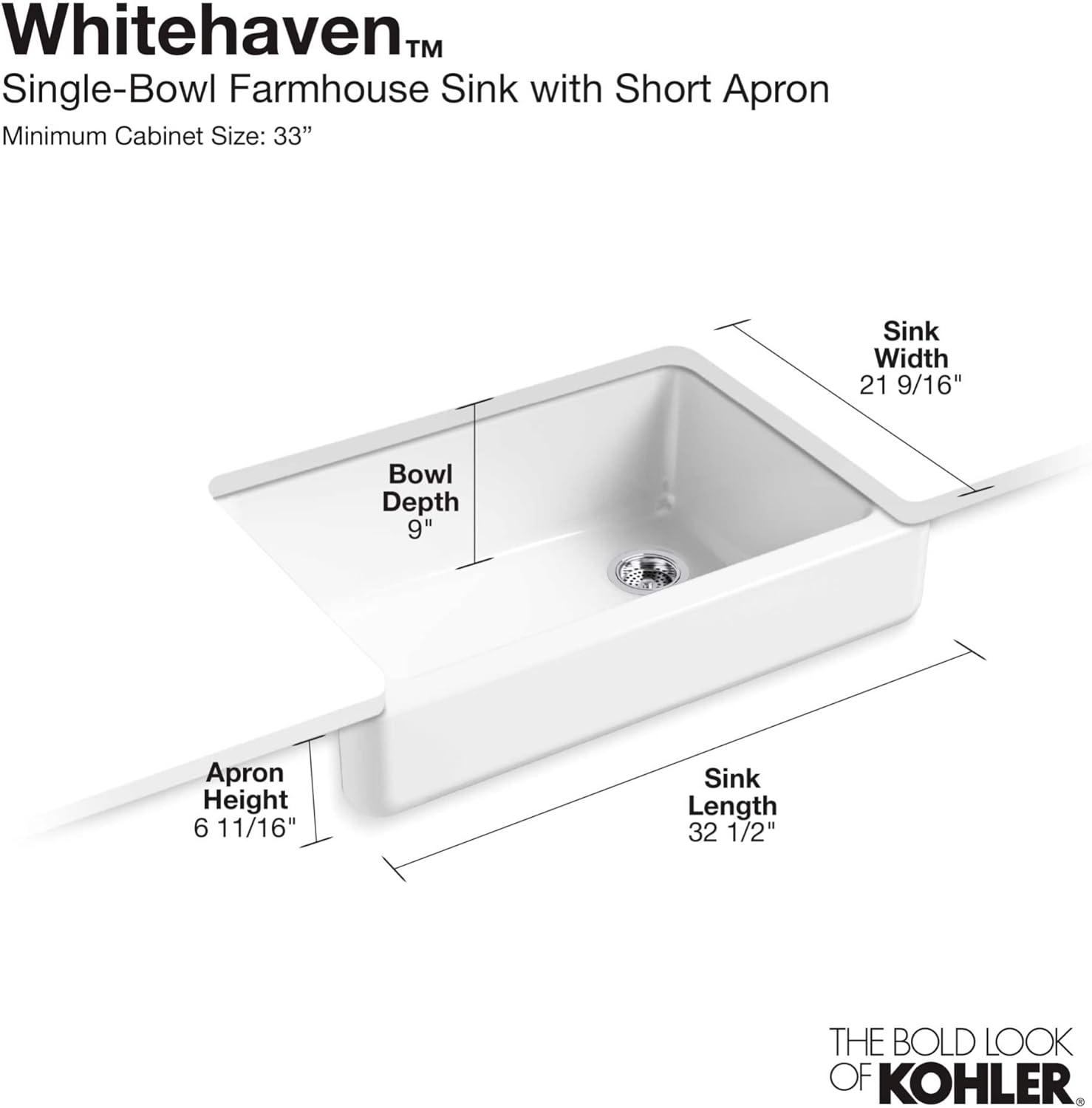 Whitehaven® Self-Trimming 32-1/2" L x 21-9/16" W x 9-5/8" Under-Mount Single-Bowl Sink with Short Apron