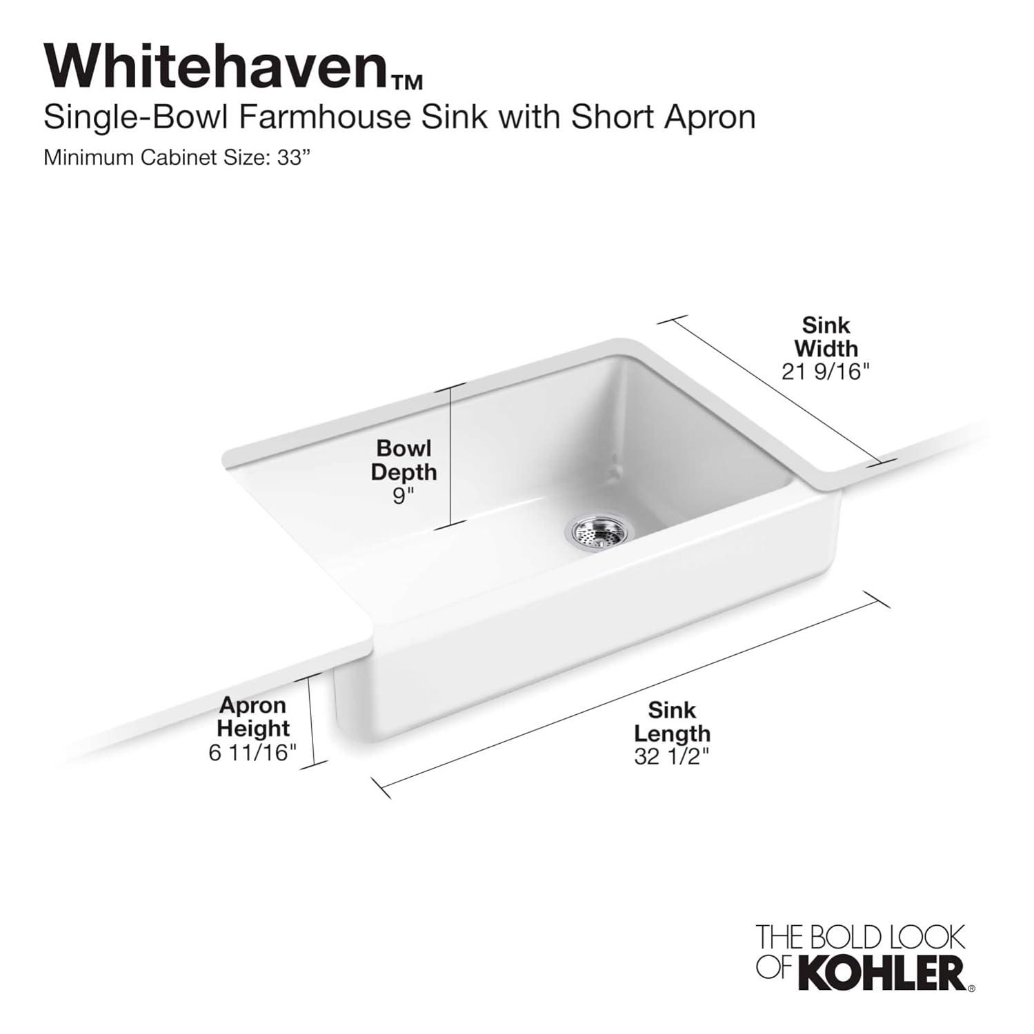 Whitehaven® Self-Trimming 32-1/2" L x 21-9/16" W x 9-5/8" Under-Mount Single-Bowl Sink with Short Apron
