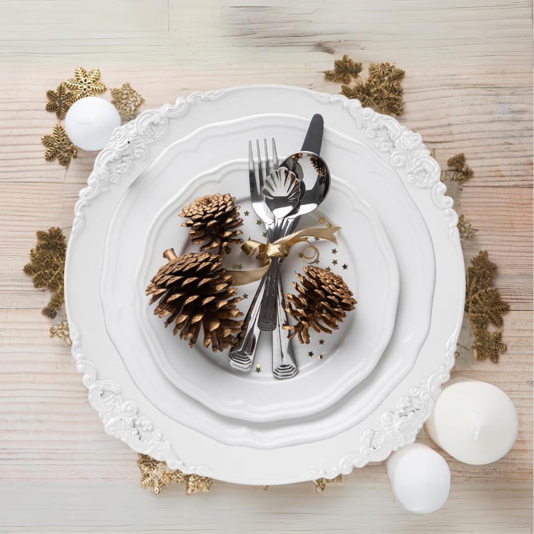 DIY Wedding Koyal Wholesale Vintage Charger Plate, White (Pack of 4)