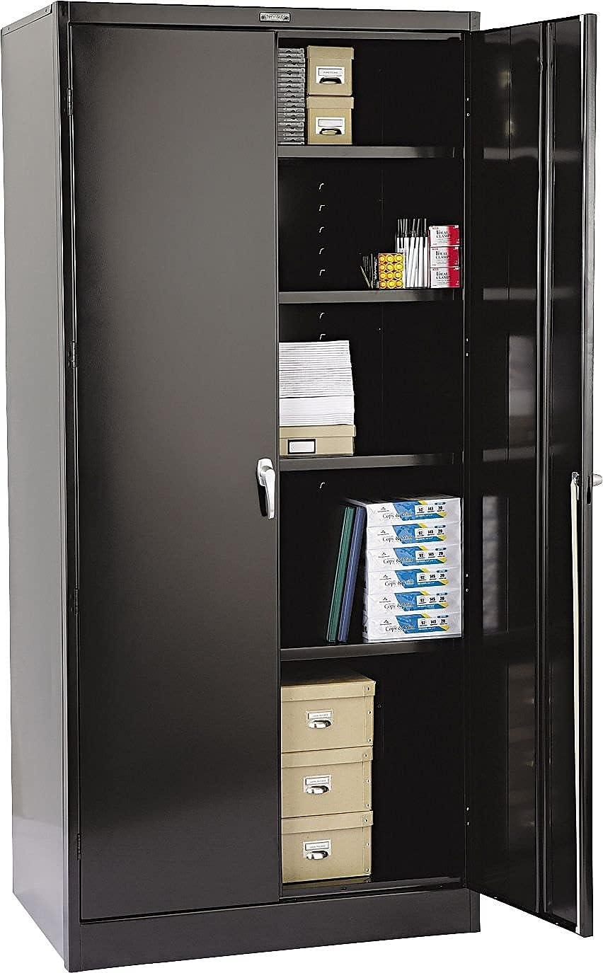 Black 78-Inch Steel Storage Cabinet with Adjustable Shelves