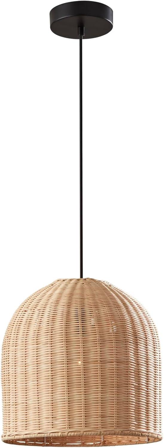 Bronze & Rattan Inverted Basket Pendant Lamp with Fabric Cord