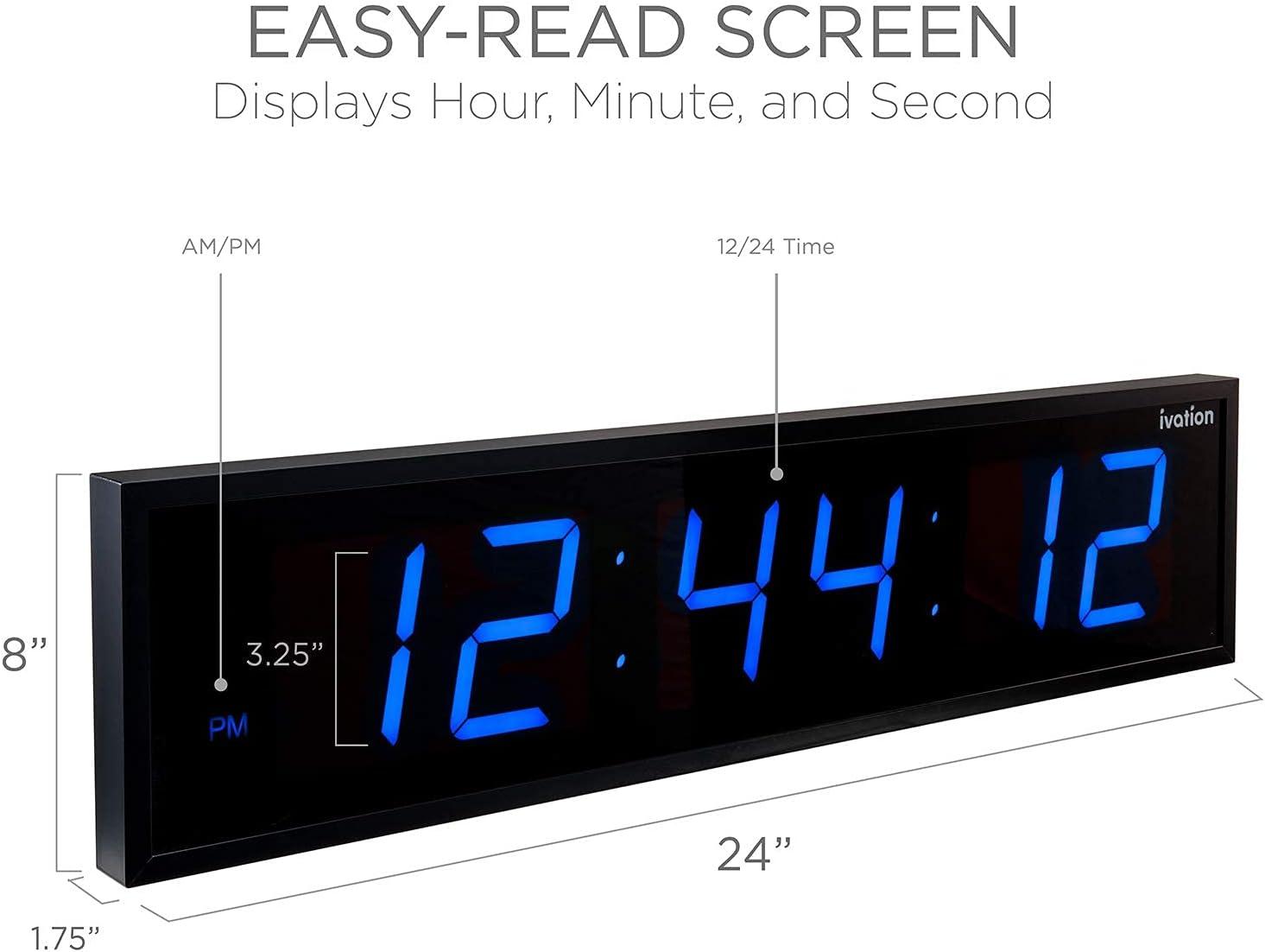 Ivation 24 in. Large Digital Wall Clock, LED Digital Clock with Timer and Alarm