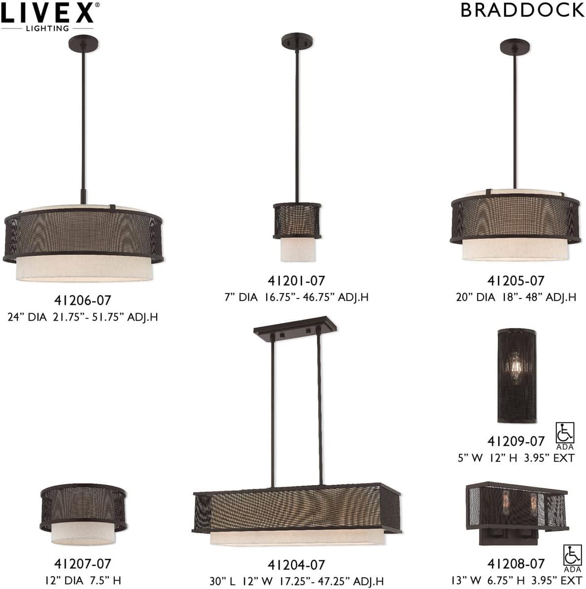 Braddock 5-Light Bronze Drum Pendant with Oatmeal Fabric Shade