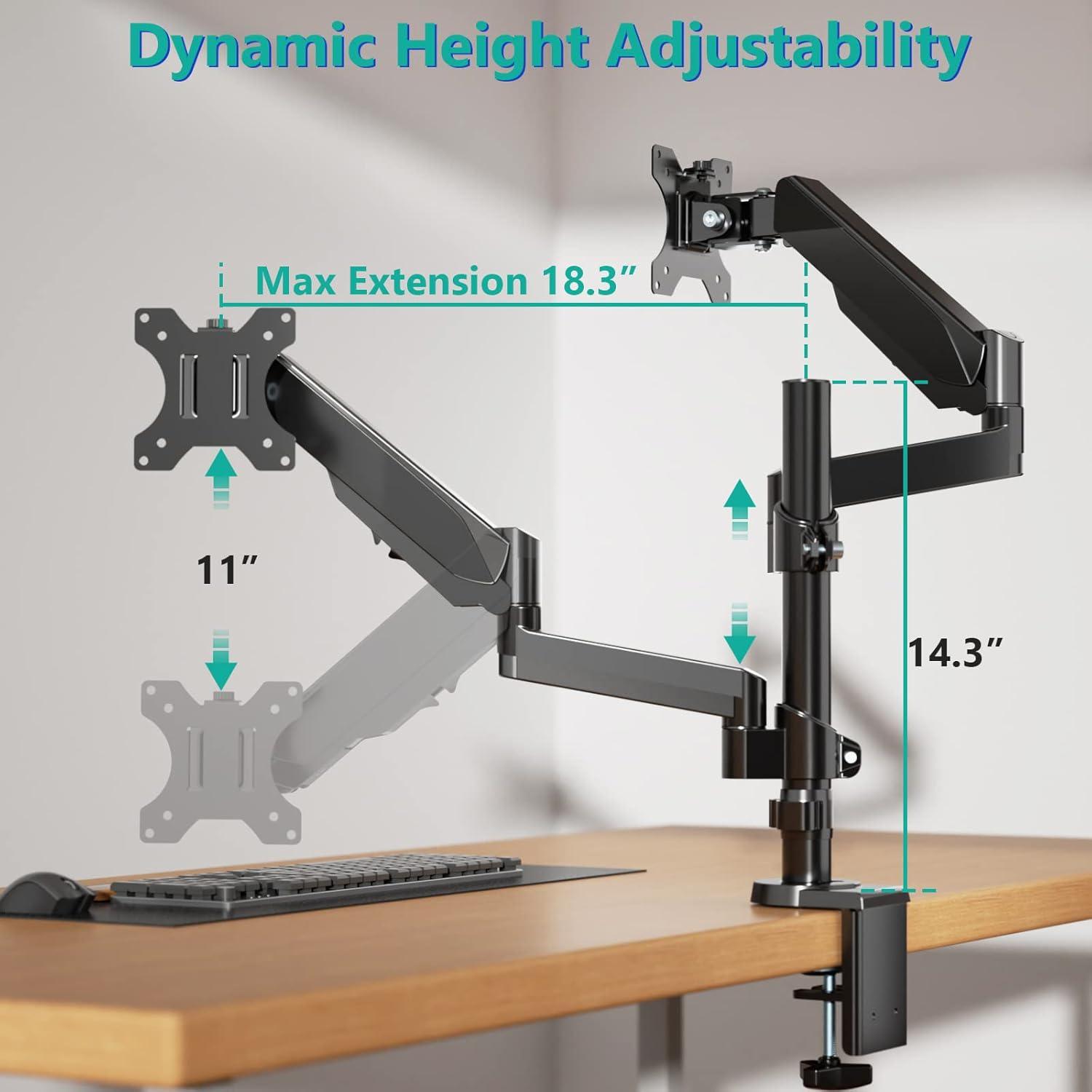 Black Dual Monitor Adjustable Gas Spring Desk Mount