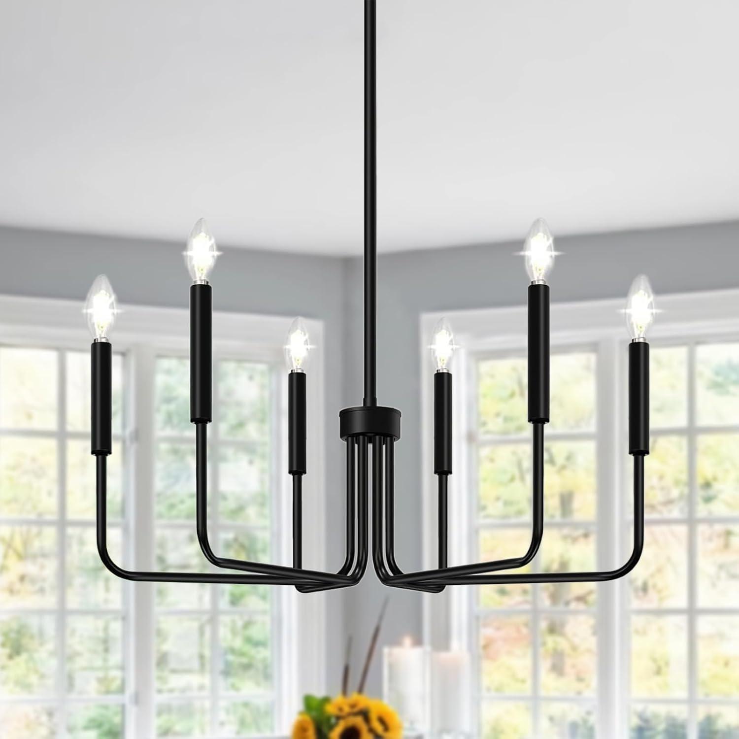 Black Metal 6-Light Candle Hexagon Chandelier