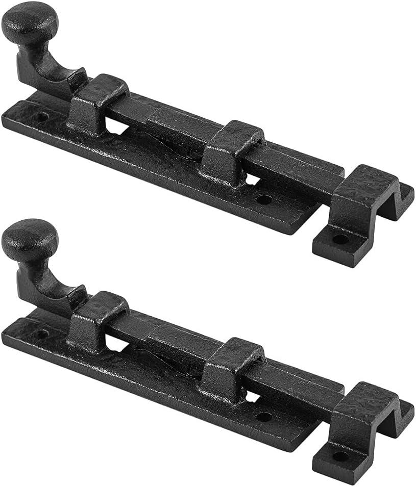 Black Slide Bolt Door Latch 4" L Wrought Iron Sliding Bolts with Catch