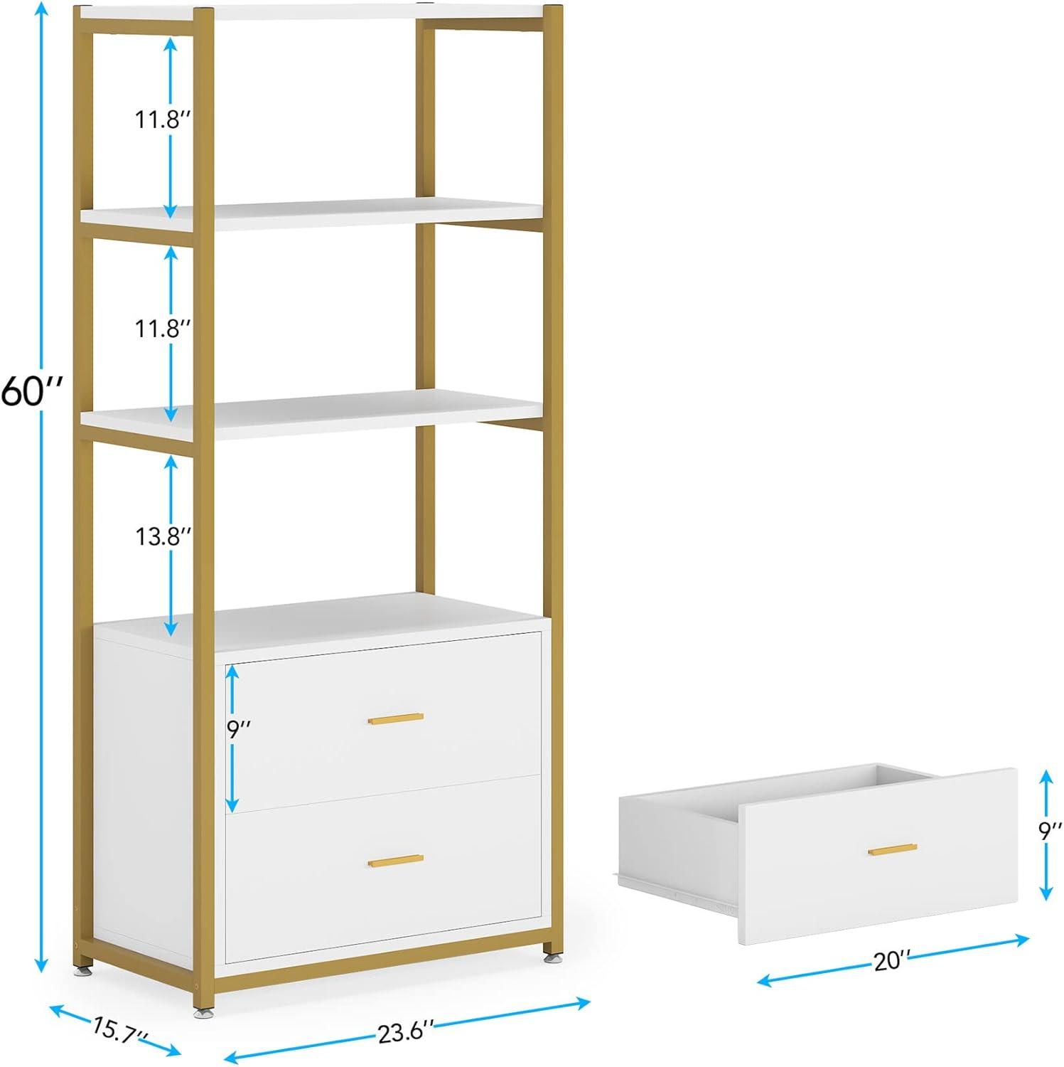 Hommoo 4-Tier Bookshelf,  Display Bookcase with 2 Drawers