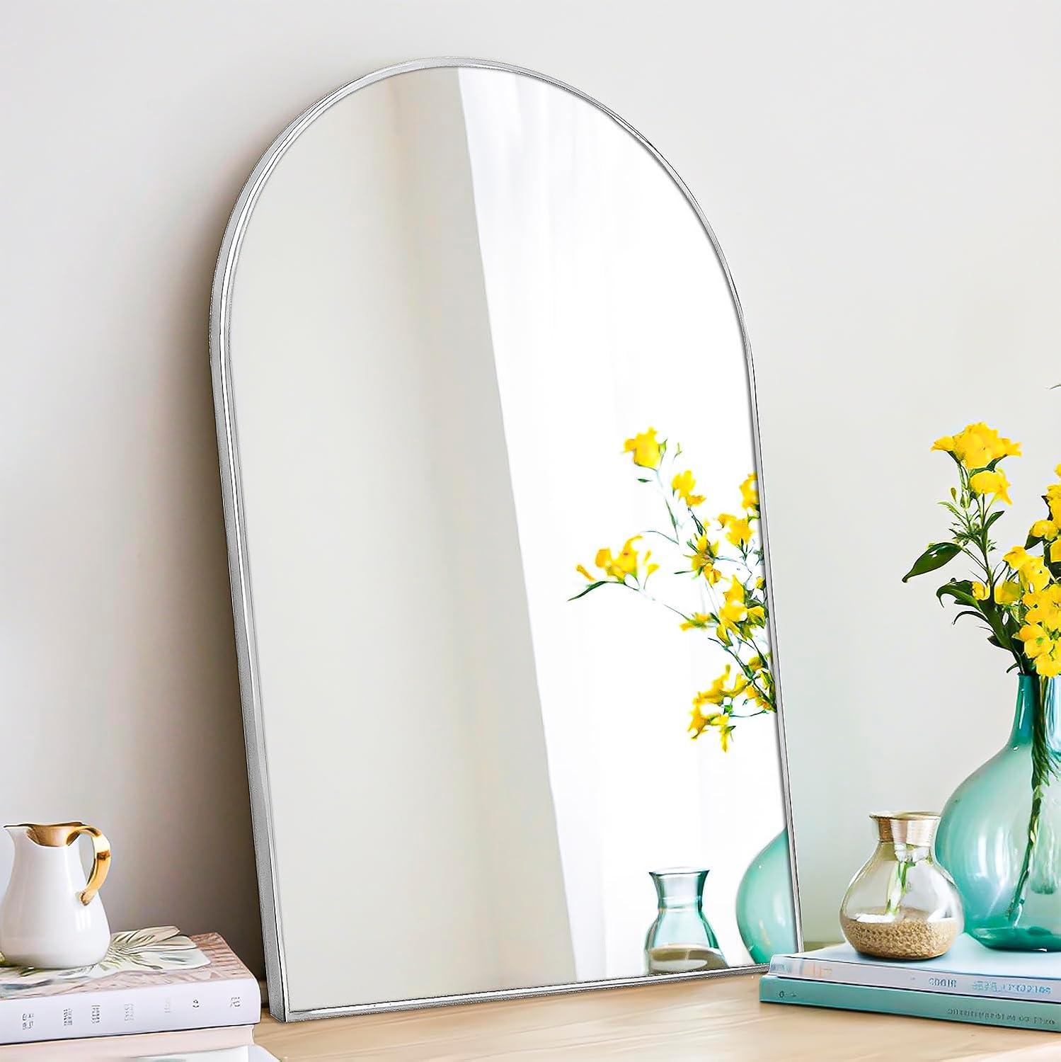 Luxhomez 36" x 24" Arch Wall Mirror for Vanity/ Bathroom, Metal Bathroom Mirror with Waterproof Aluminum Alloy Frame, Gold
