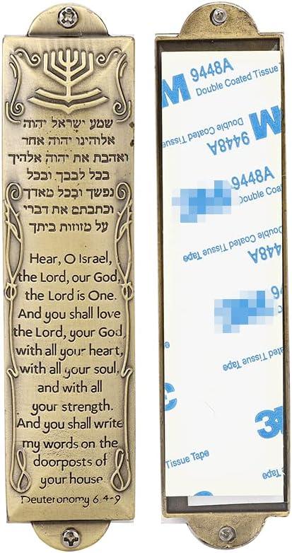 BRTAGG Metal Mezuzah for Door, Install Use Double-Sided Tape, 5.3" Tall, English & Hebrew Scripture, Bronze, Easy Peel and Stick Mezuzahs Cover Jewish Gifts (for 4 Inches Scroll)