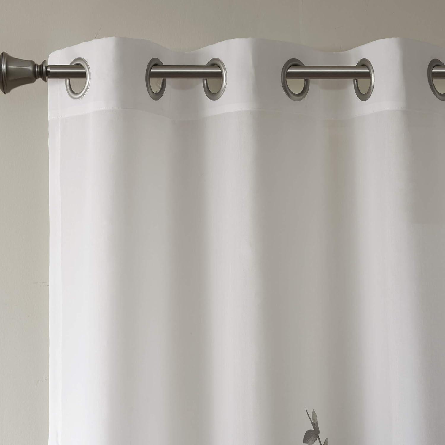 50"x84" Madison Park Sheer Rosalie Burnout Printed Curtain Panel Gray: Light Filtering, Floral, Modern, Indoor Use