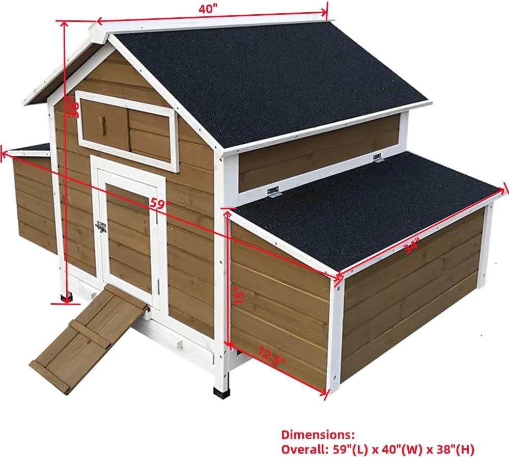 Large Brown and White Wooden Chicken Coop with Nesting Boxes