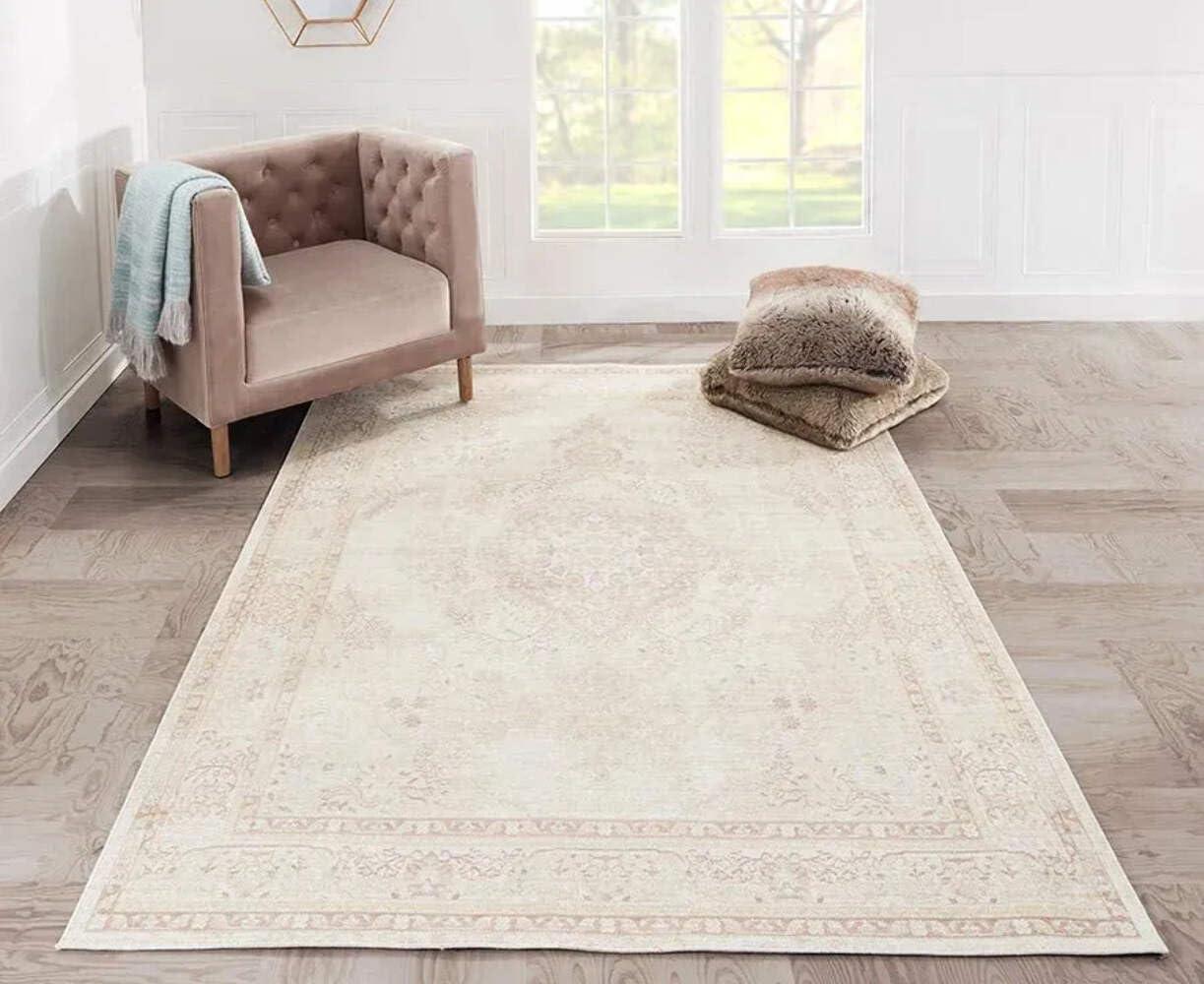 5'3"X7'3" Medallion Loomed Area Rug Ivory - Momeni: Modern Polyester Carpet, Low Pile, Indoor Use, Rectangle Shape