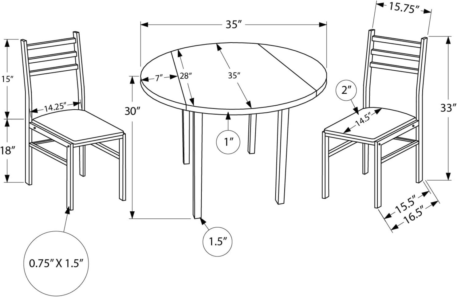 Dining Table Set - Small - 35" Drop Leaf - White Metal And Laminate