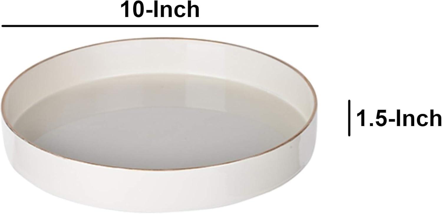 Glossy White Round Plastic Tray with Gold Accents