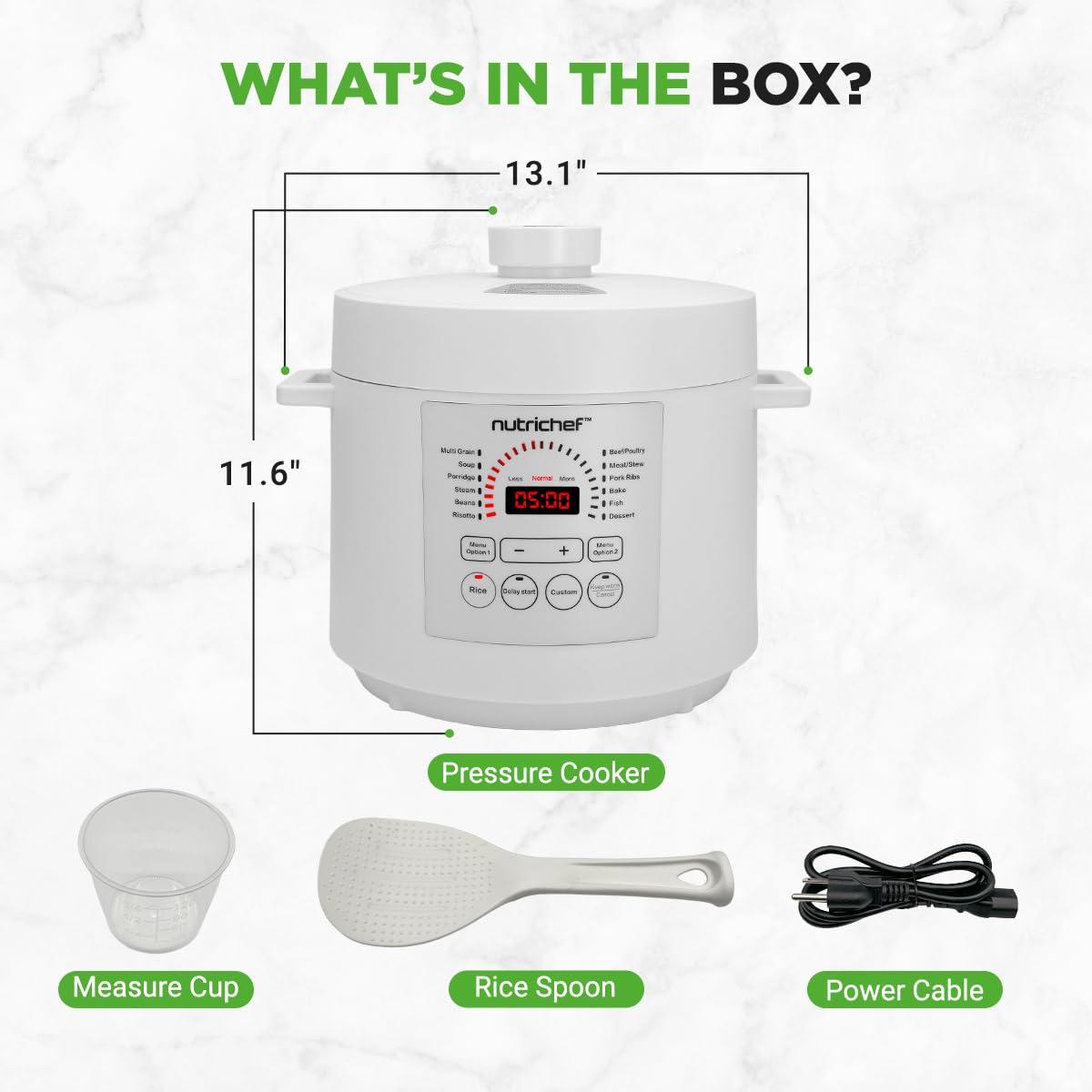 NutriChef 6 Quart White Digital Electric Pressure Cooker with Touch Control