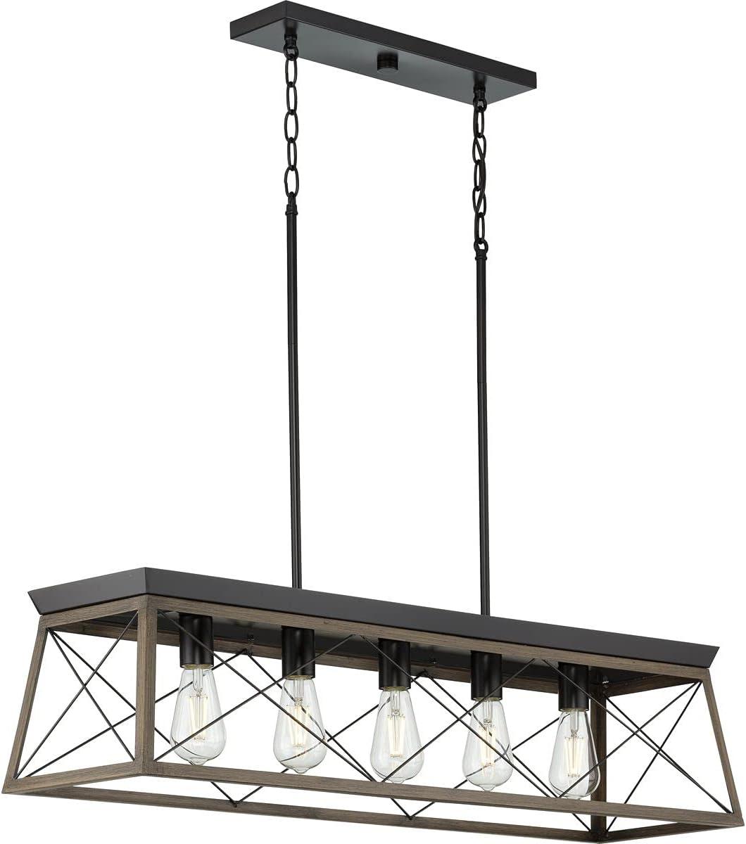 Progress Lighting Briarwood 5-Light Linear Chandelier, Antique Bronze, Faux-Painted Wood Enclosure