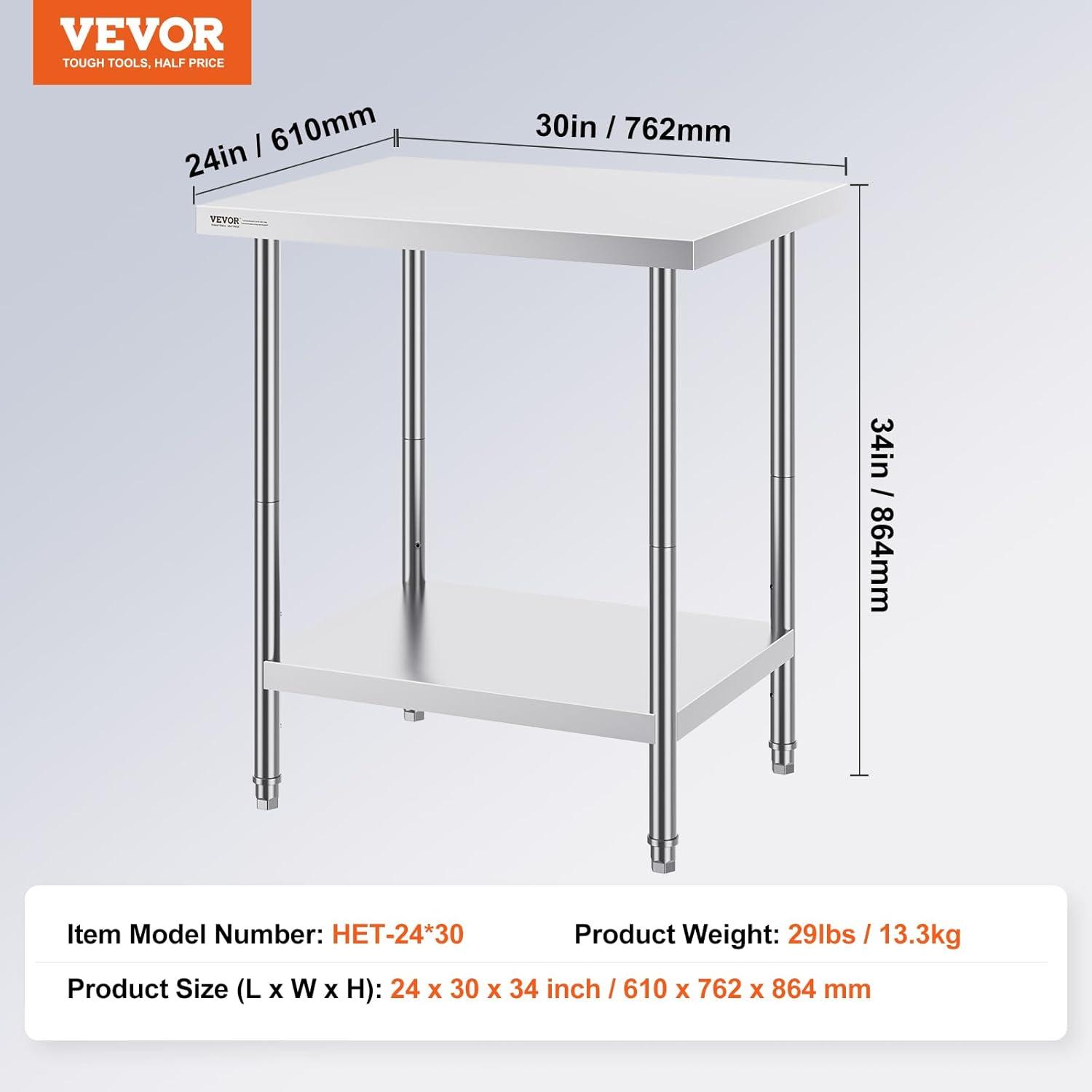 Stainless Steel Adjustable Height Kitchen Worktable